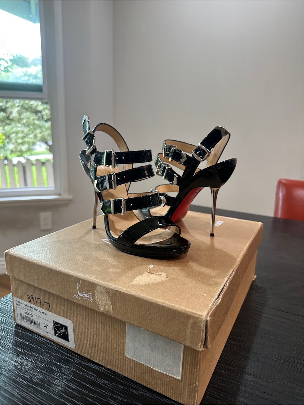 Christian Louboutin Black Patent Leather Multi-Buckle Stiletto Sandals